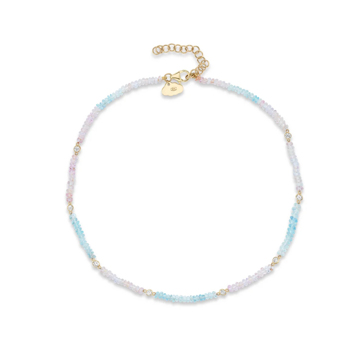 14k Pink Tourmaline and Aquamarine Floating Diamond Necklace