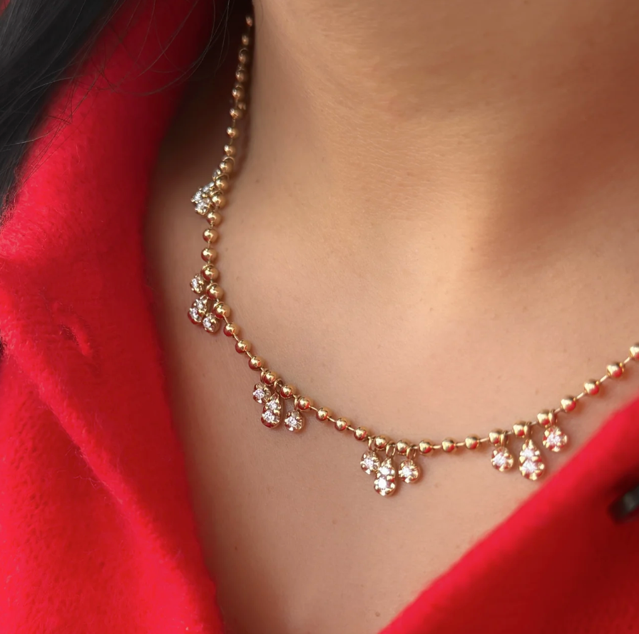Trio Diamond Droplet Beaded Necklace