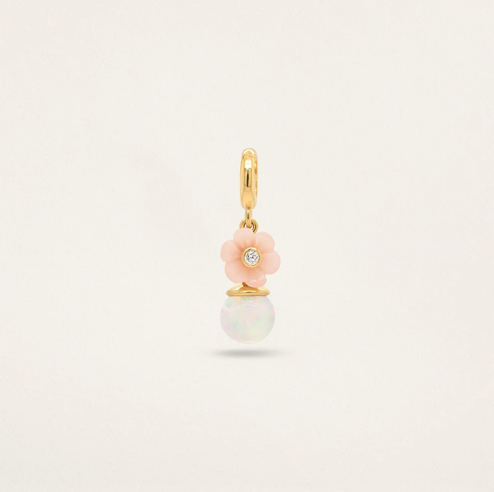 FLOWER ORB CHARM - PINK & ETHIOPIAN OPAL