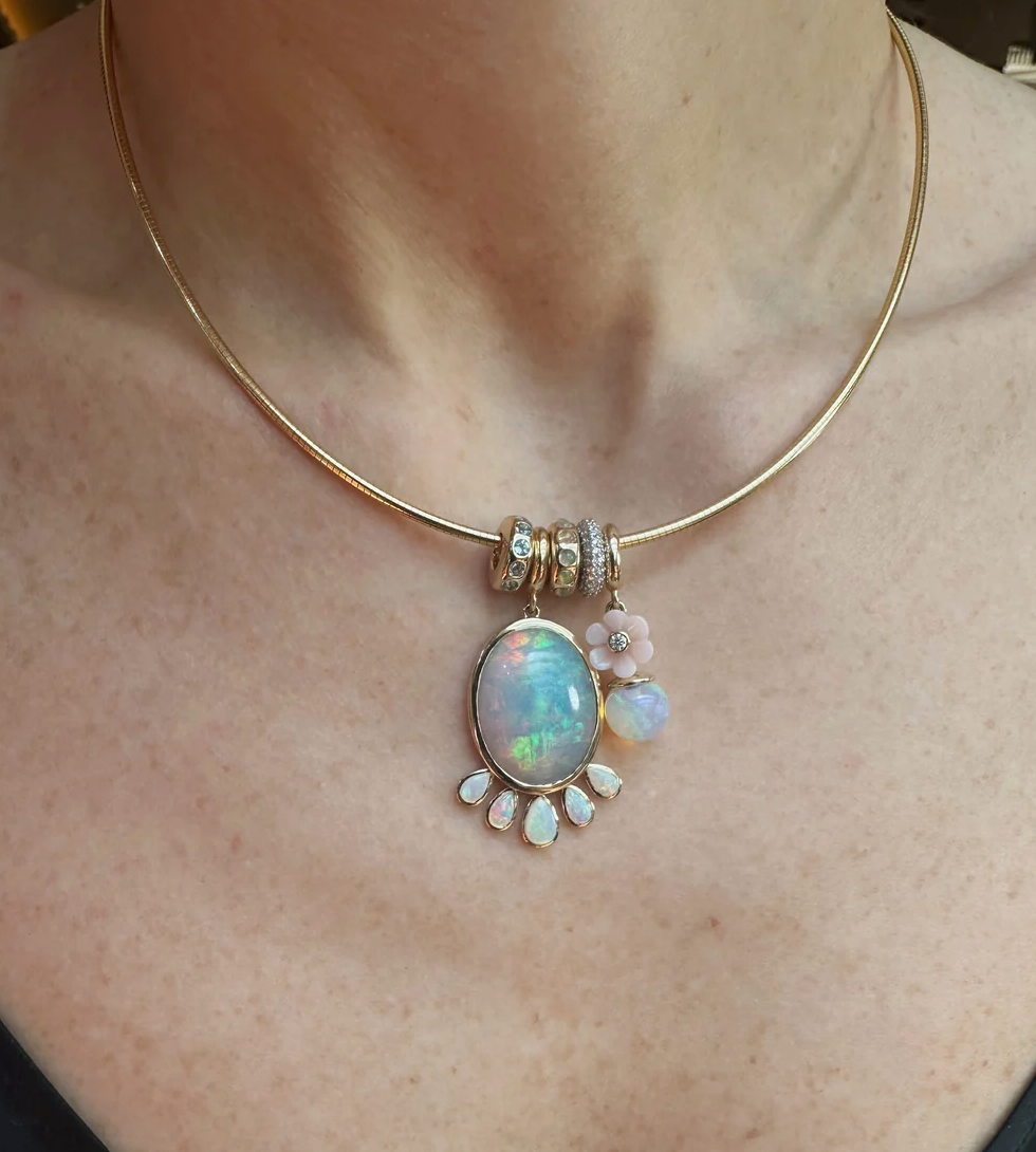 FLOWER ORB CHARM - PINK & ETHIOPIAN OPAL