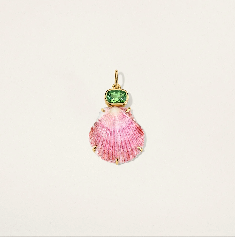EAST/WEST ELONGATED CUSHION IN BEZEL SHELL CHARM - PERIDOT
