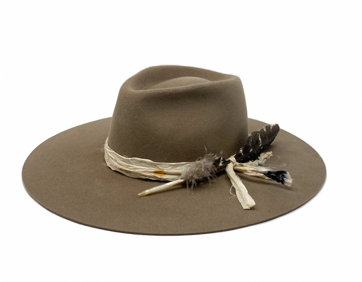 MONTANA FEDORA ALMOND W/ VINTAGE SILK WRAP