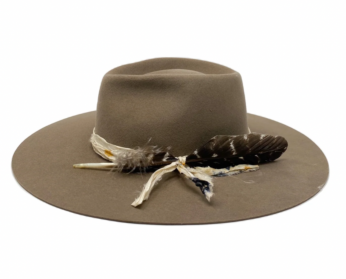 MONTANA FEDORA ALMOND W/ VINTAGE SILK WRAP