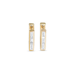 Skinny Square Huggie Earrings with three Diamond Baguettes