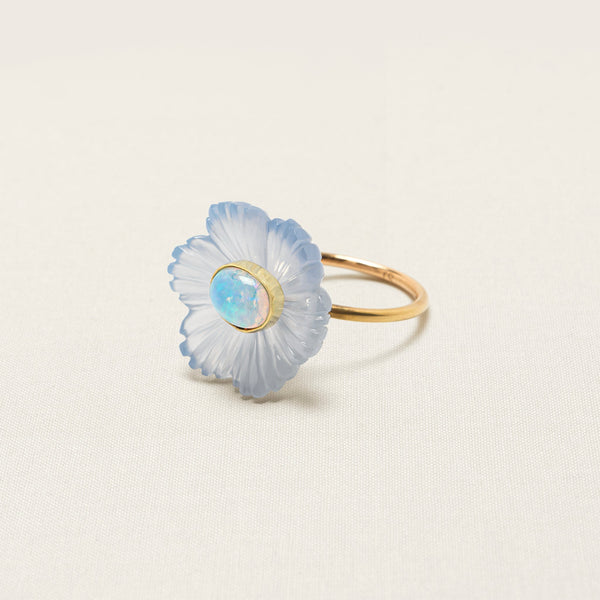 Paradise Flower Ring Small Chalcedony and Opal