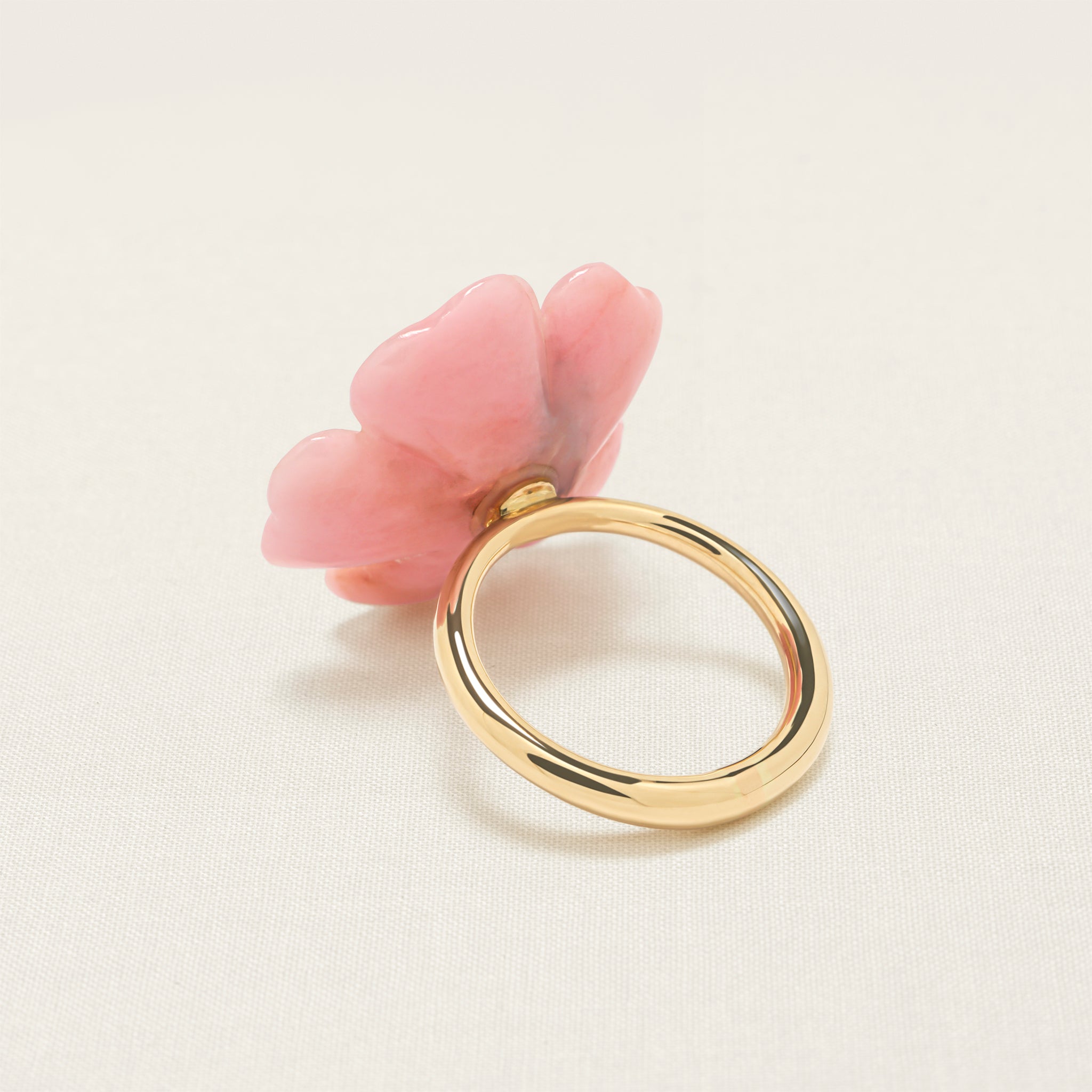 Flower Ring Gold Pink Opal and Peridot