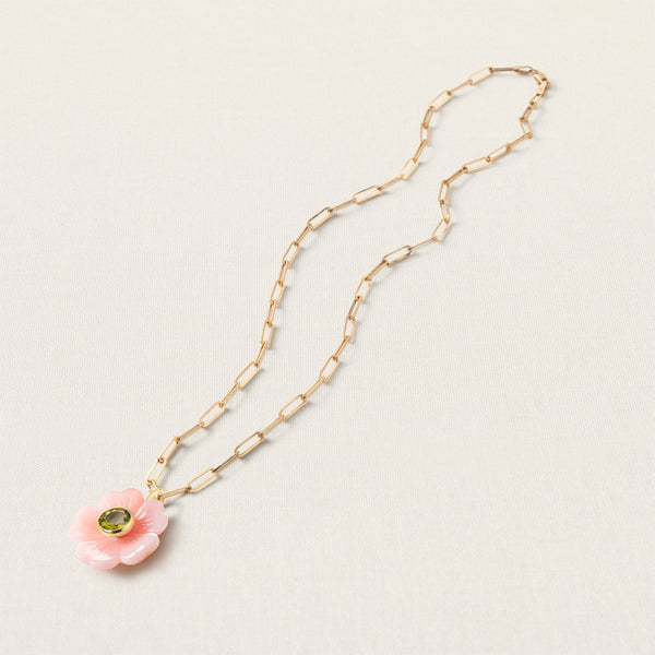 Flower Pendant Pink Opal and Peridot