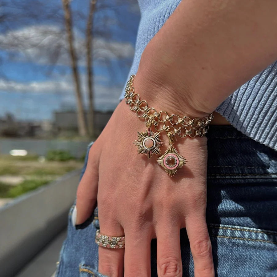 14k Gold Diamond Citrine & Pink Enamel Mini Vivienne Medallion