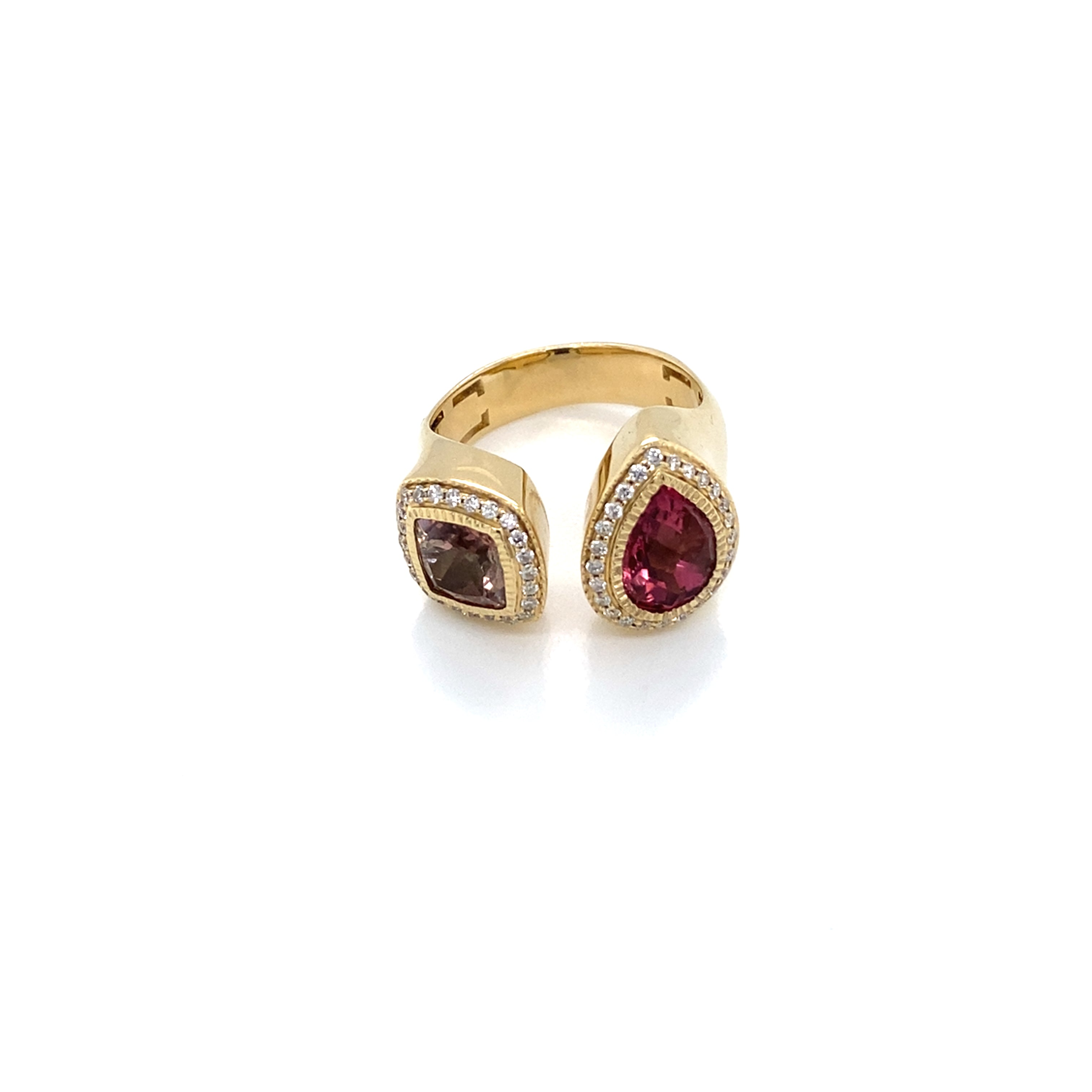 Teardrop and Square Pink Tourmaline Open RIng