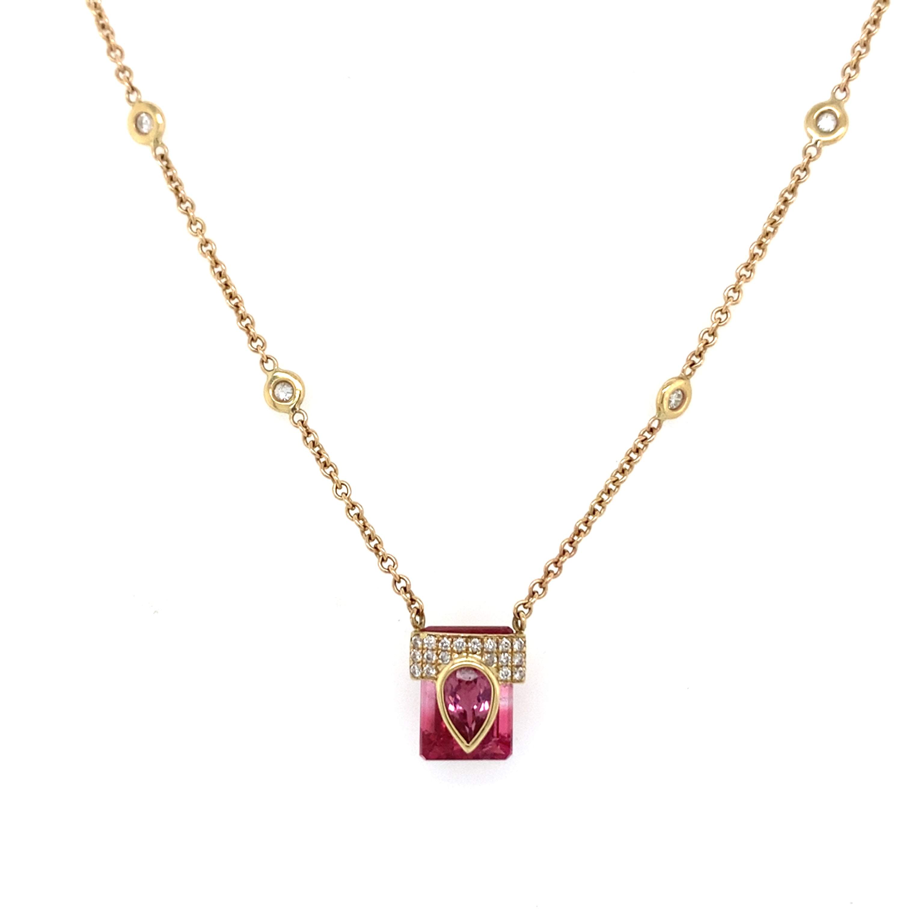 Pink Tourmaline Teardrop Cap Necklace