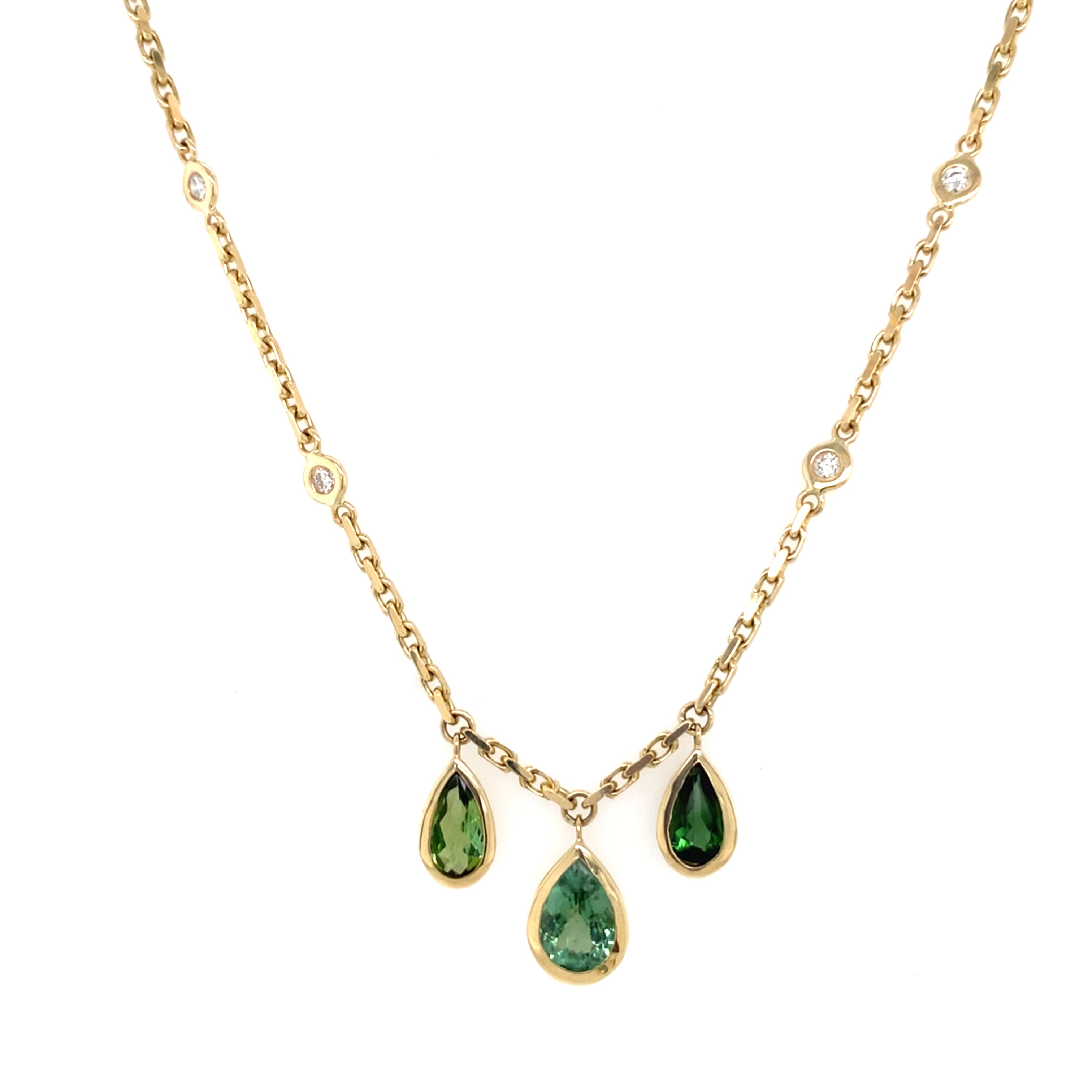 3 Graduated Teardrop Green Toumaline Shaker with 4 Diamonds