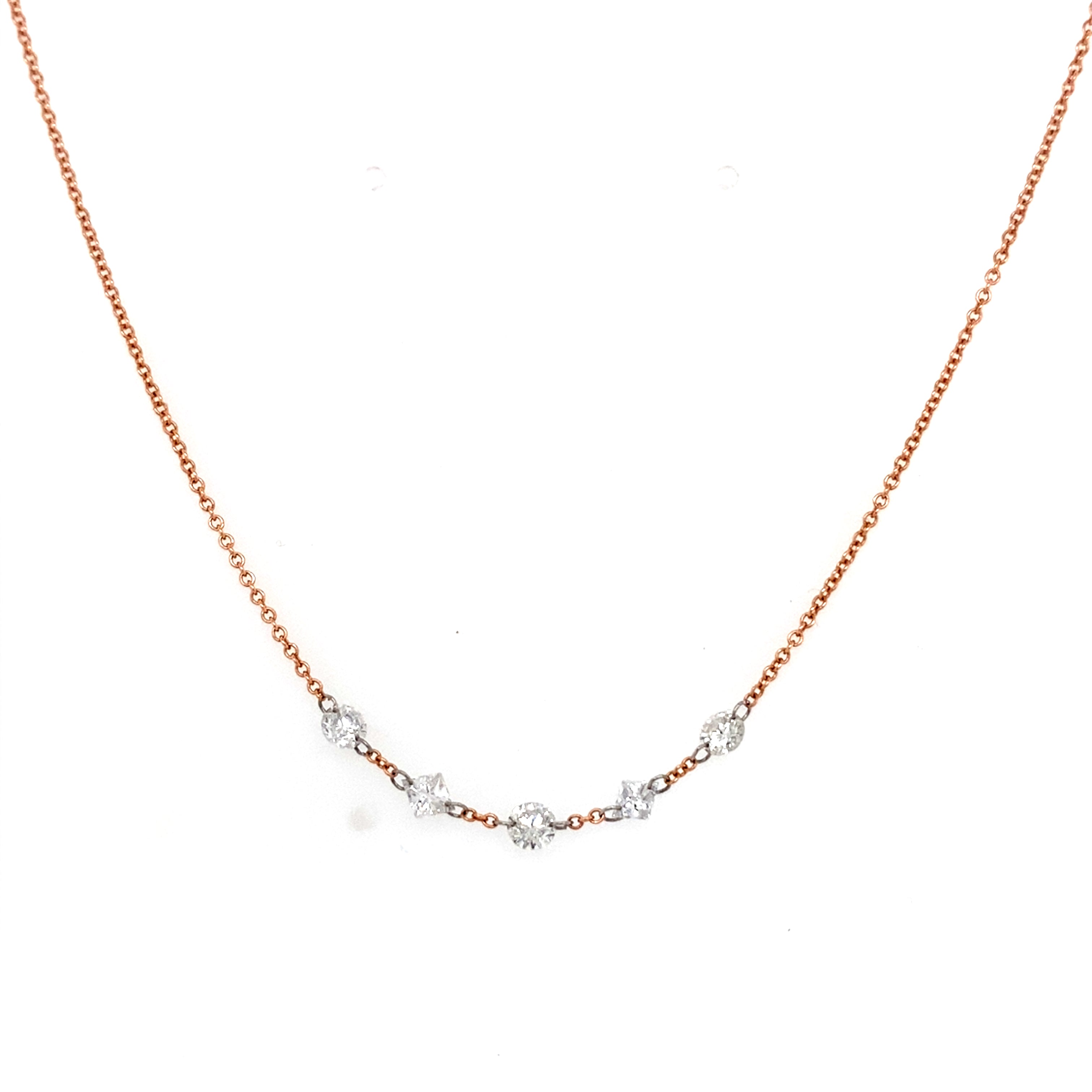 5 Stone Round/Princess Cut Centered Necklace