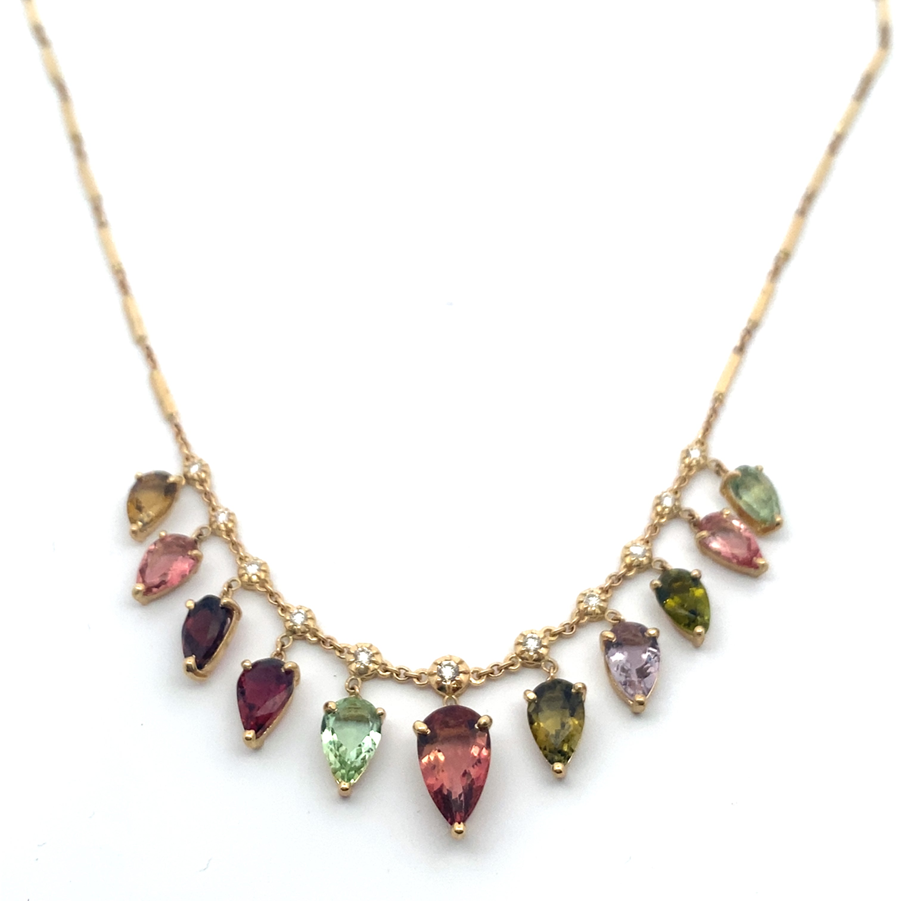 GRADUATED SOPHIA DIAMOND + TEARDROP TOURMALINE SHAKER NECKLACE