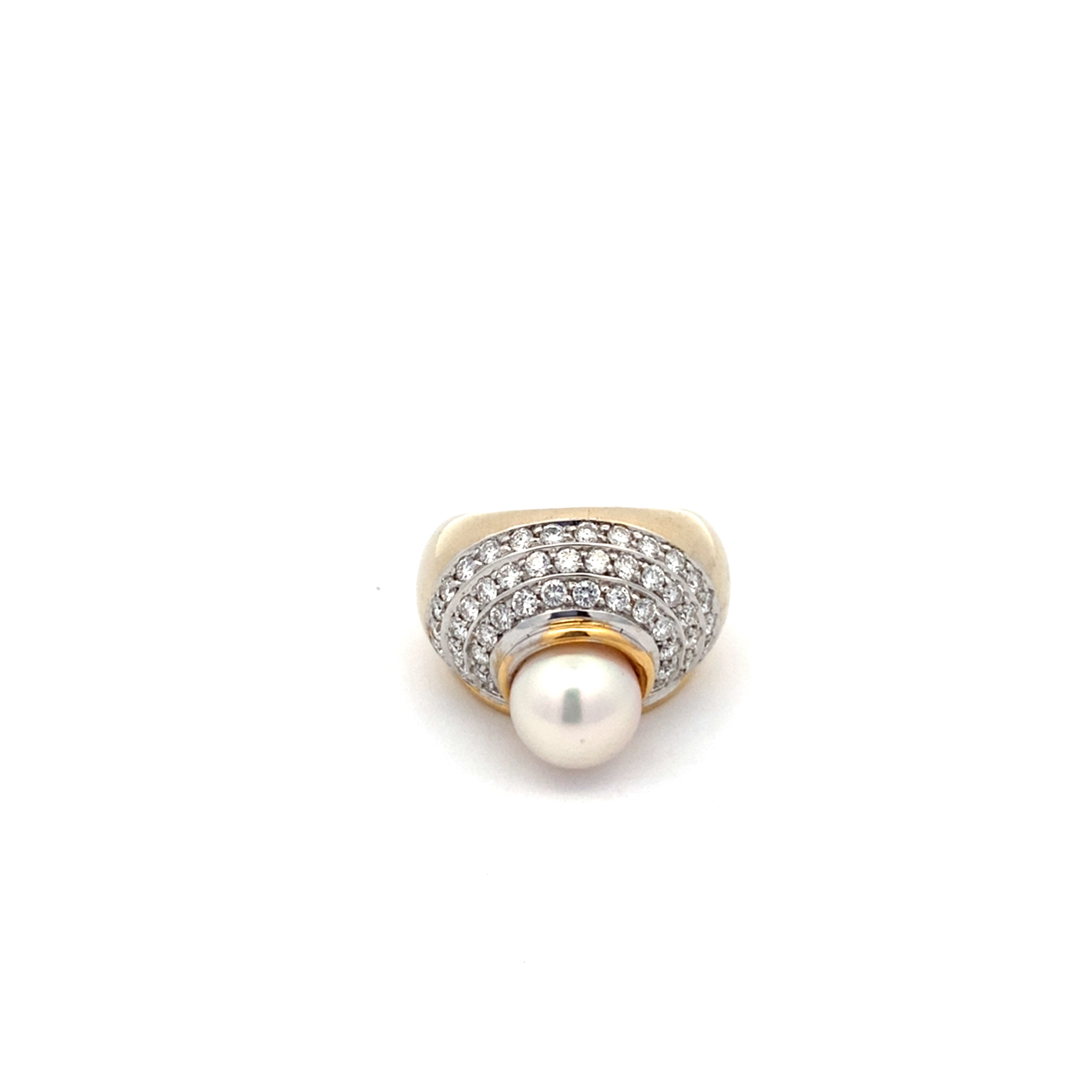 Vintage White and Yellow Gold Diamond and Pearl Ring
