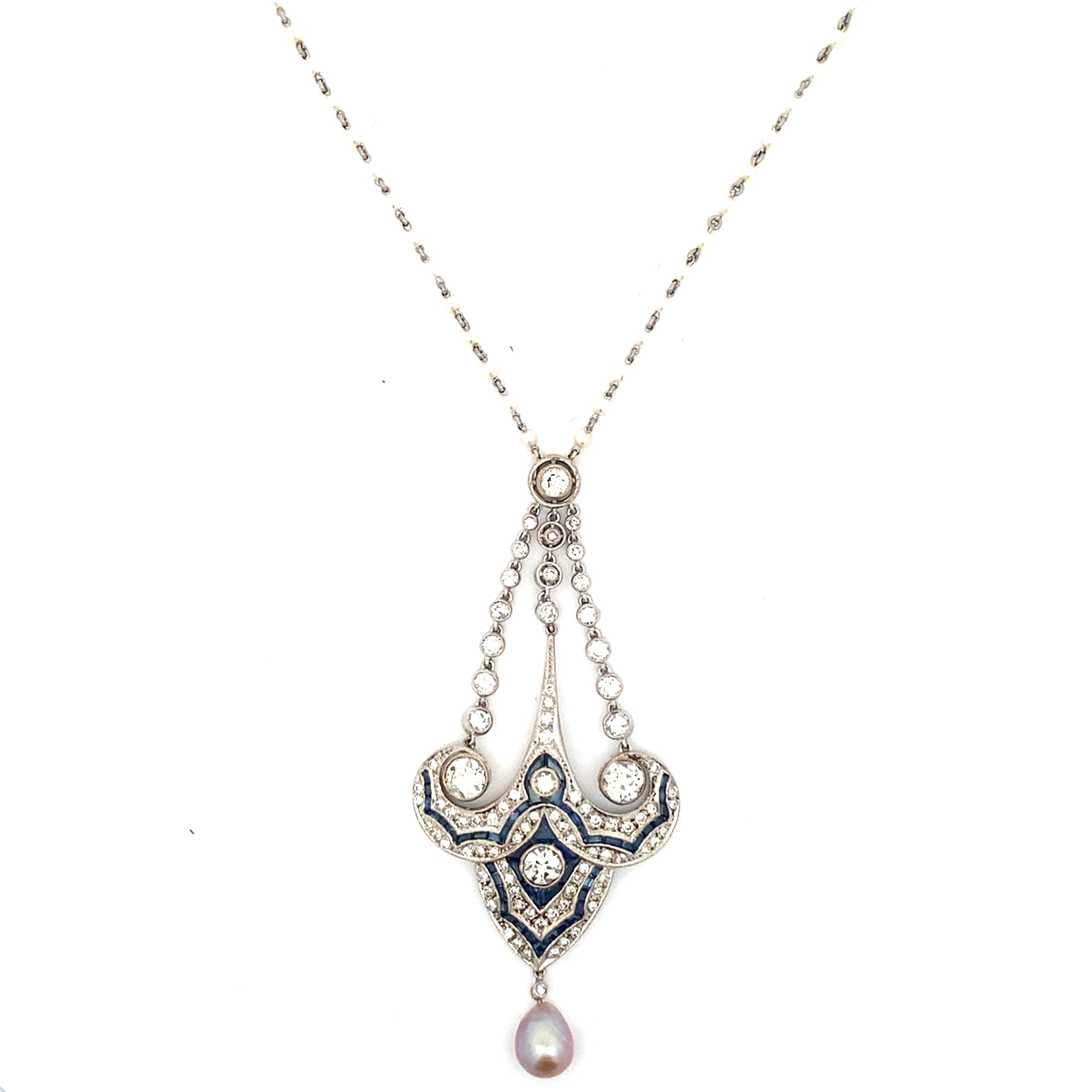 Vintage Pearl, Sapphire, and Diamond Necklace