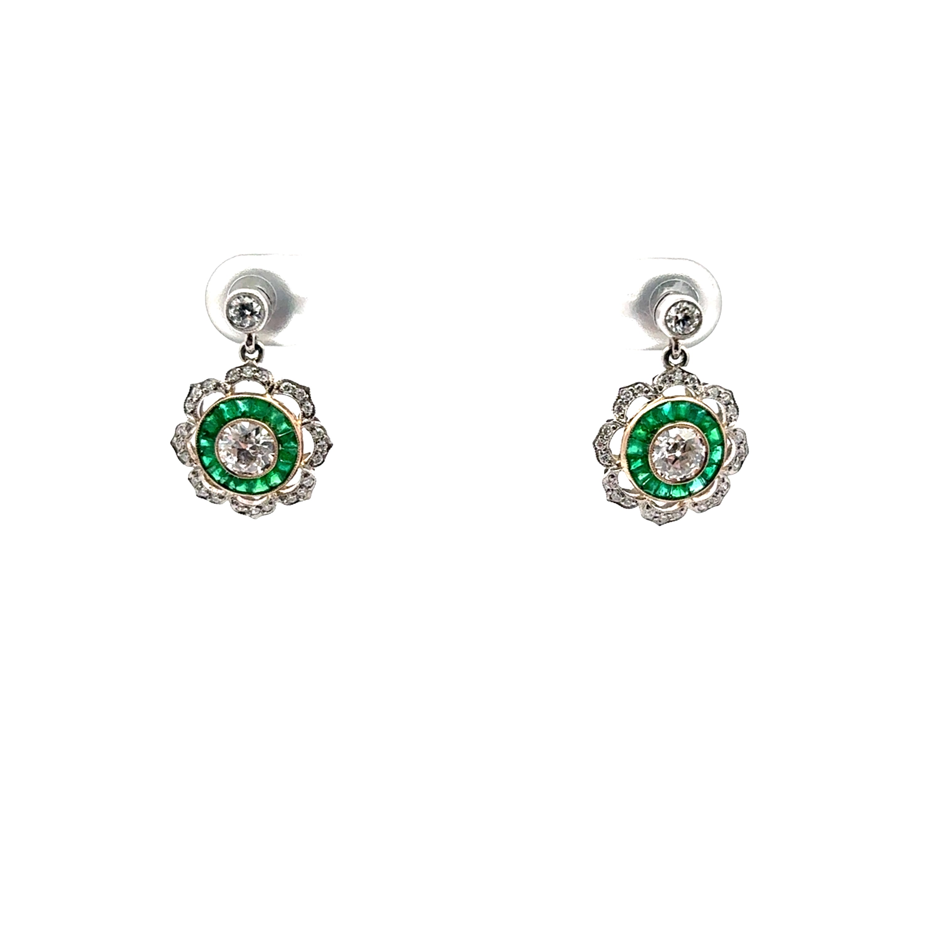 Vintage Old Euro Diamomd and Emerald Earrings