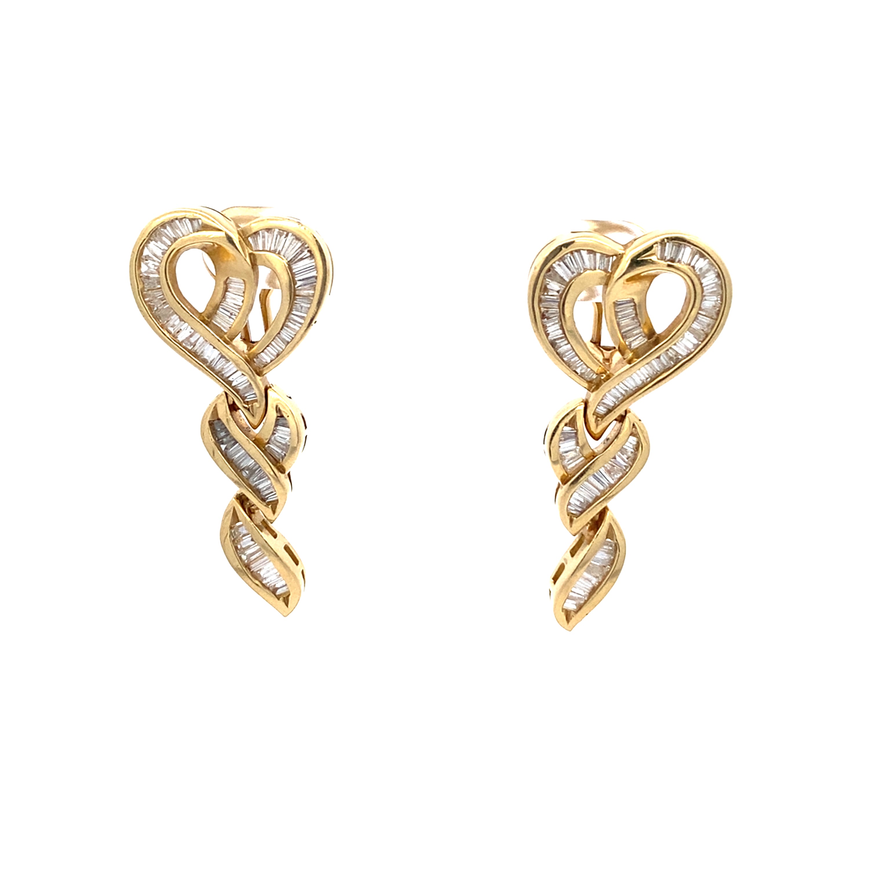 Vintage Heart Baguette Diamond Earrings