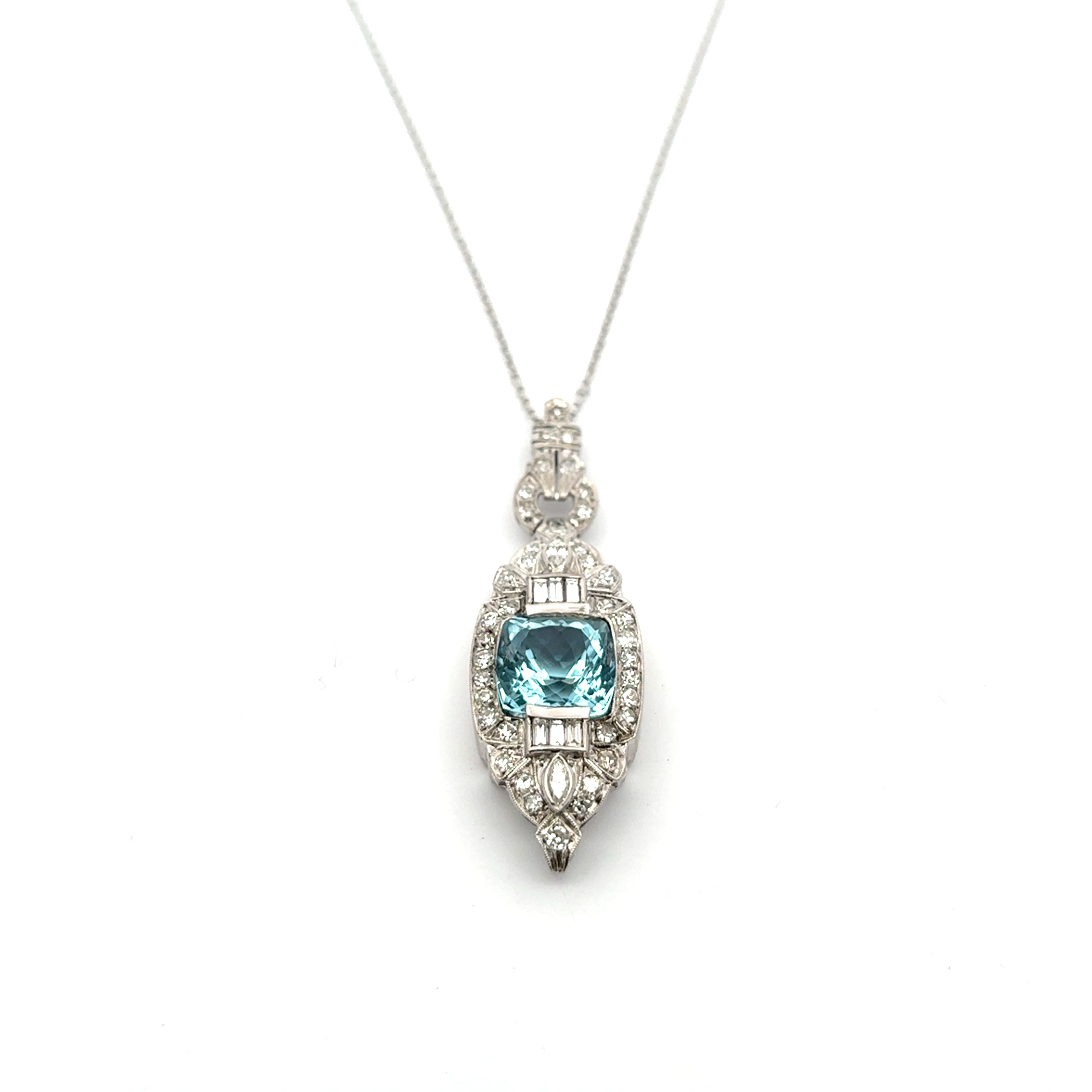 Vintage Art Deco Aquamarine Diamond Necklace