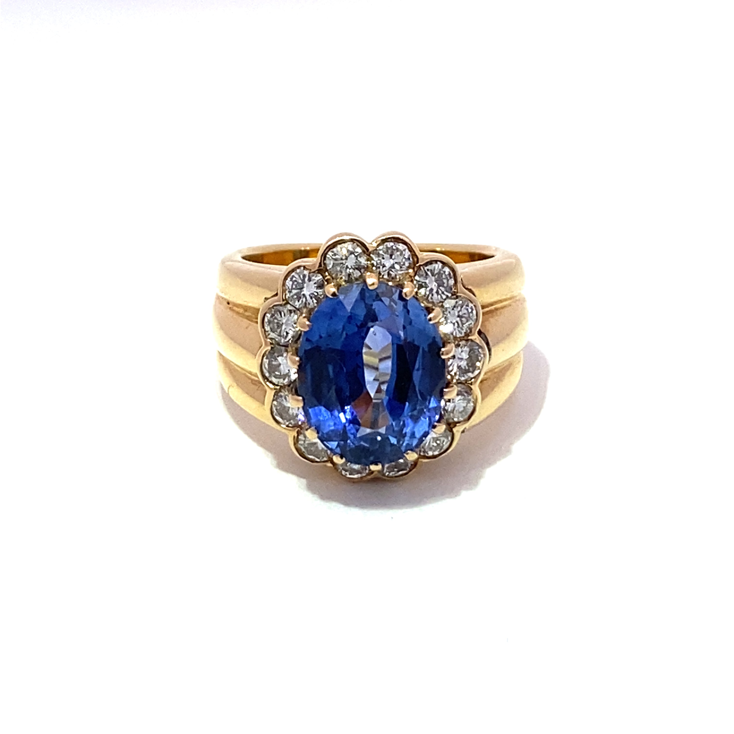 Blue Oval Sapphire and Diamond Vintage Ring