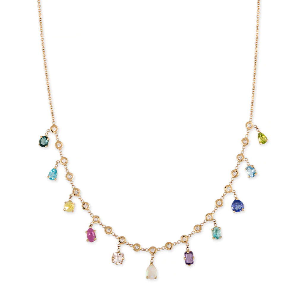 MULTI SHAPE GEMSTONE + DIAMOND SHAKER NECKLACE