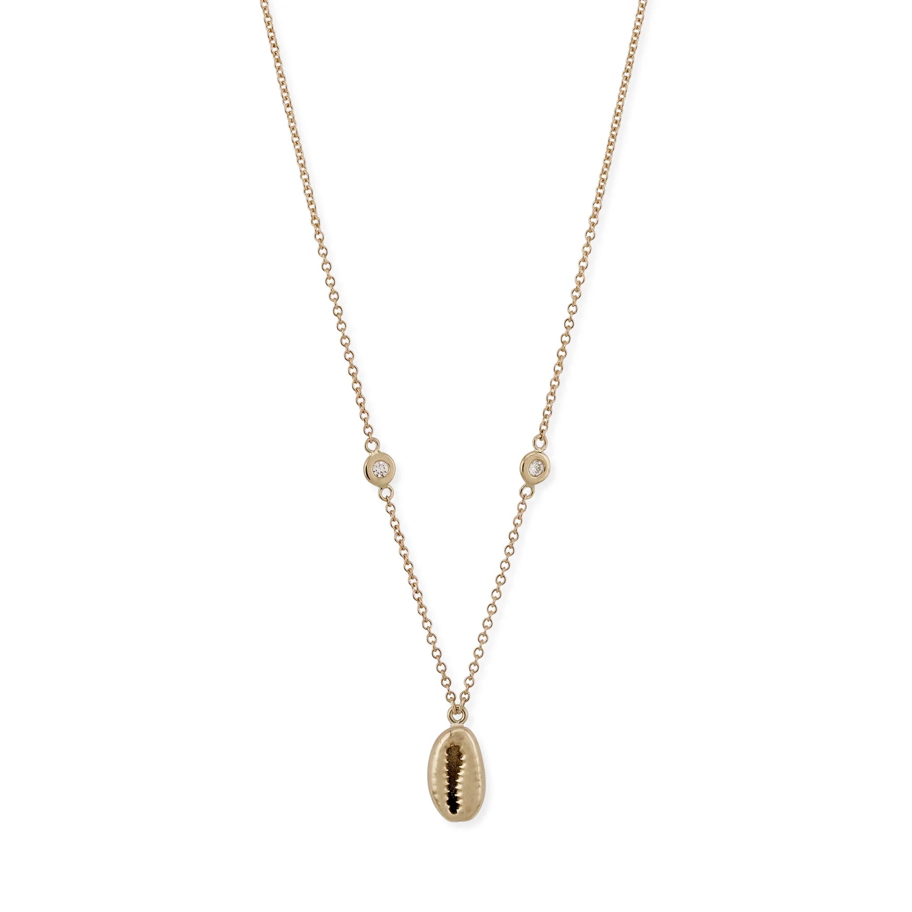 Tiny cowrie shell diamond necklace