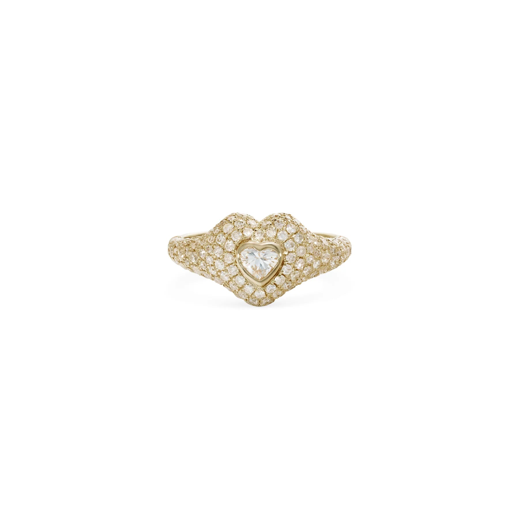 Large Heart Diamond Pave Signet Ring