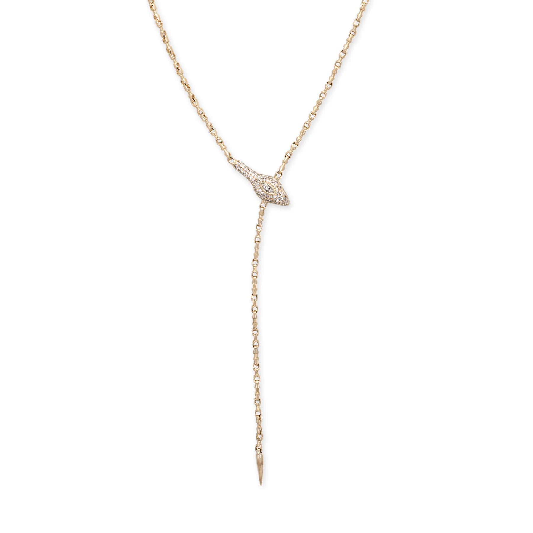 Pave Marquise Diamond Snake Head Rolo Chain Y Necklace
