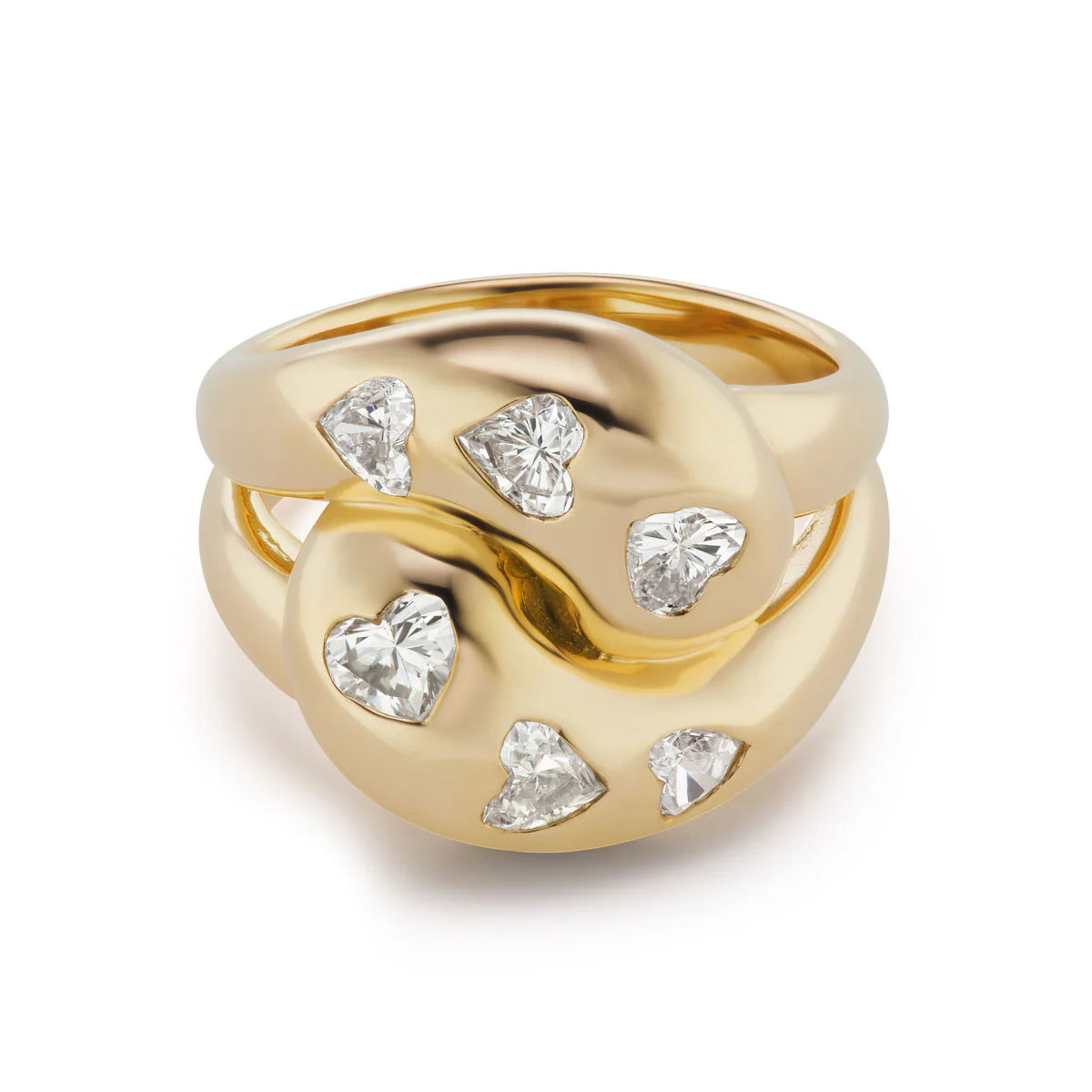 Knot Ring with 6 Diamond Hearts