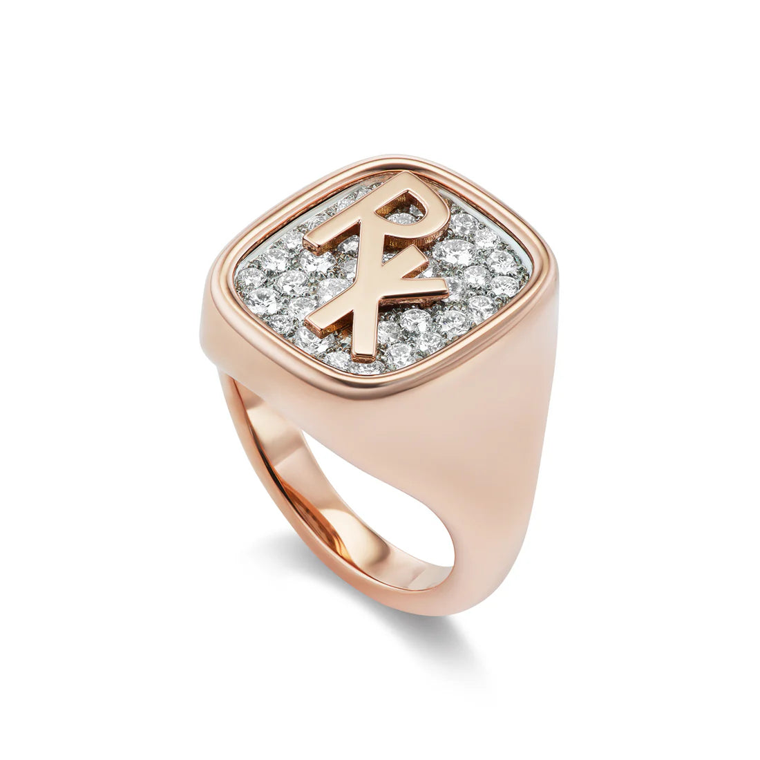 Initial Signet with Diamond Pave & Rhodium