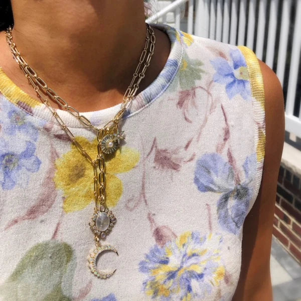 14K Gold Diamond & Opal Crescent Moon Estelle Charm