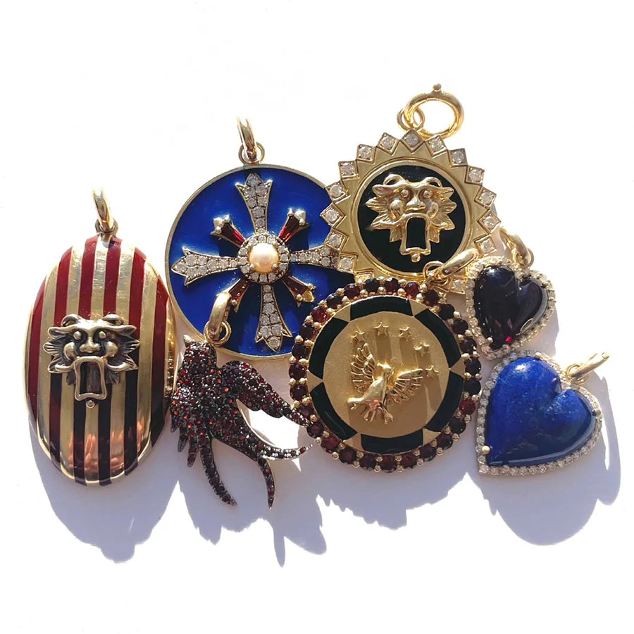 14K Gold Garnet Enamel Eagle Martha Medallion