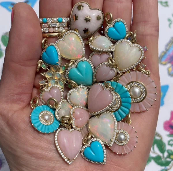 14K Gold Diamond & Opal Alana Large Heart Charm