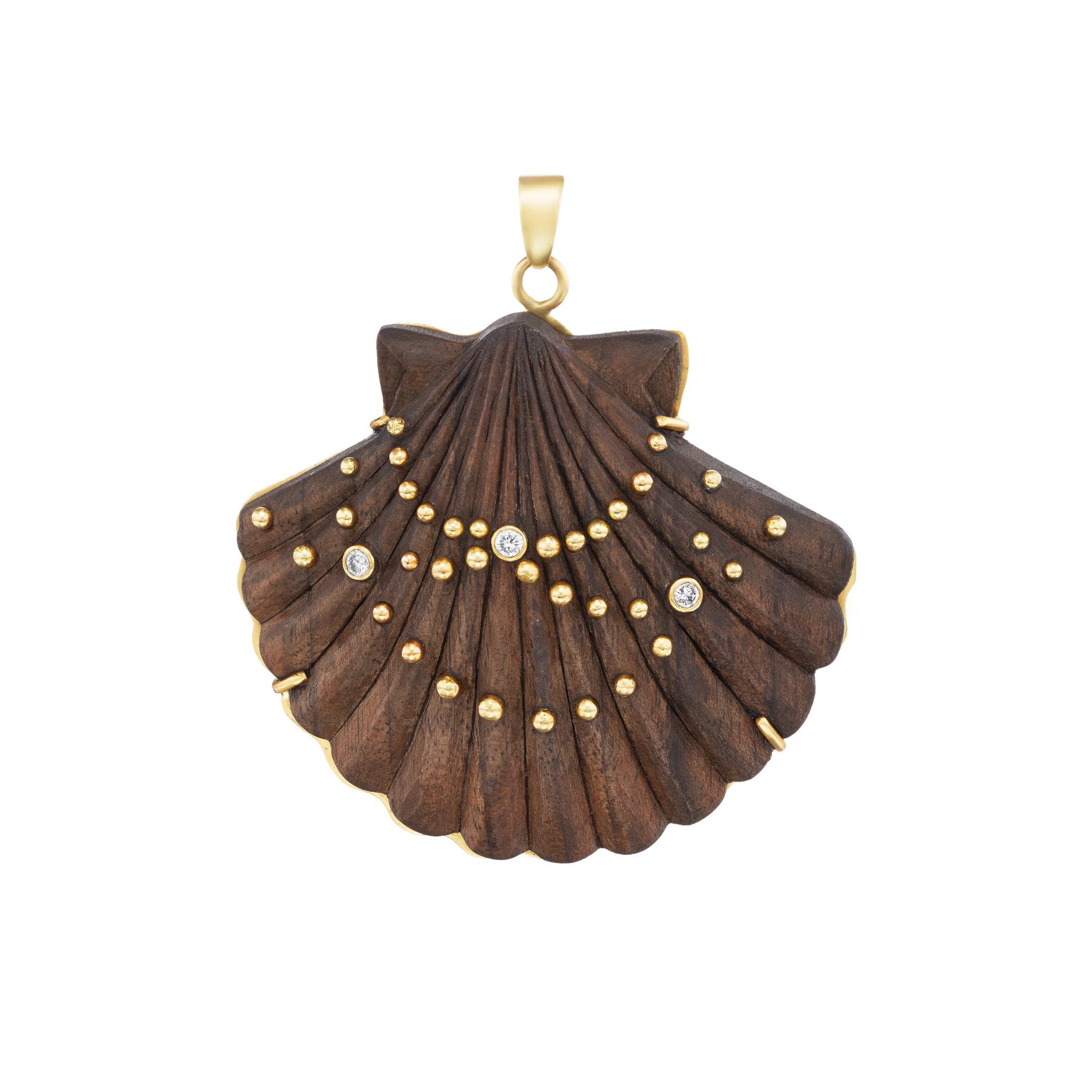Carved Wood Scallop Shell Pendant