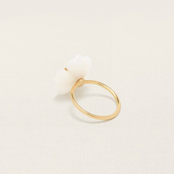 Flower Ring Small White Opal Peridot