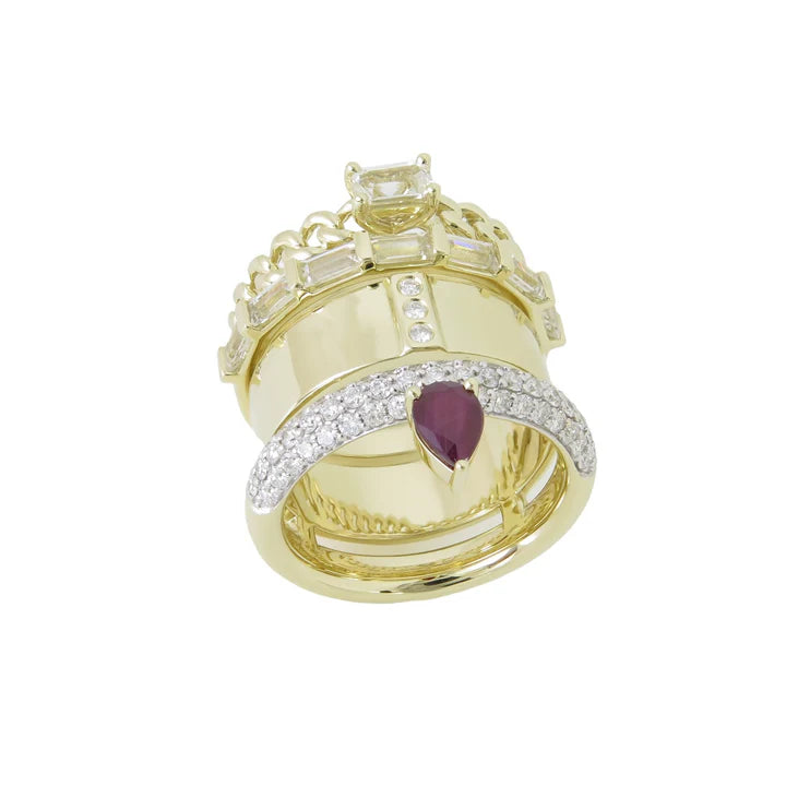The Pavé Diamonds Type Stack - Ruby and White sapphire