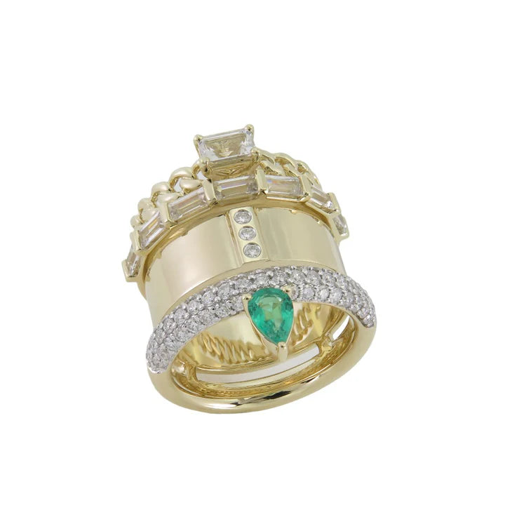 Type Stack Pave Emerald Ring