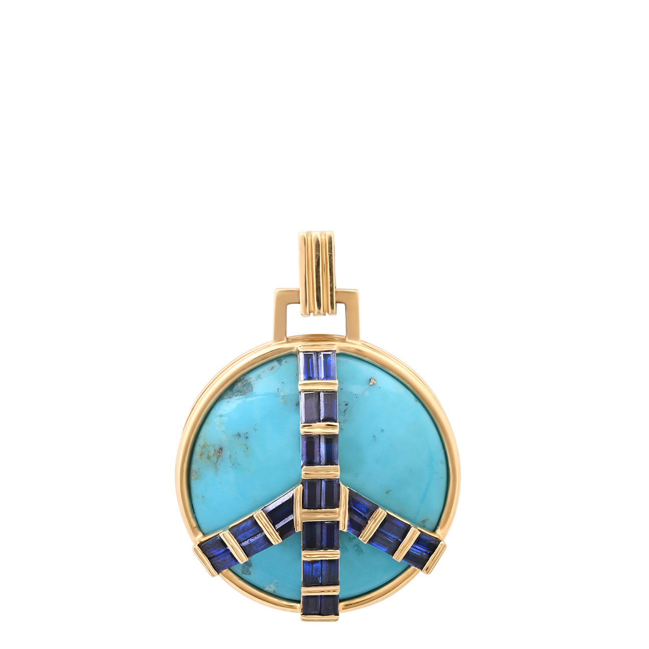 Midsize Peace Pendant in Turquoise and Blue Sapphire