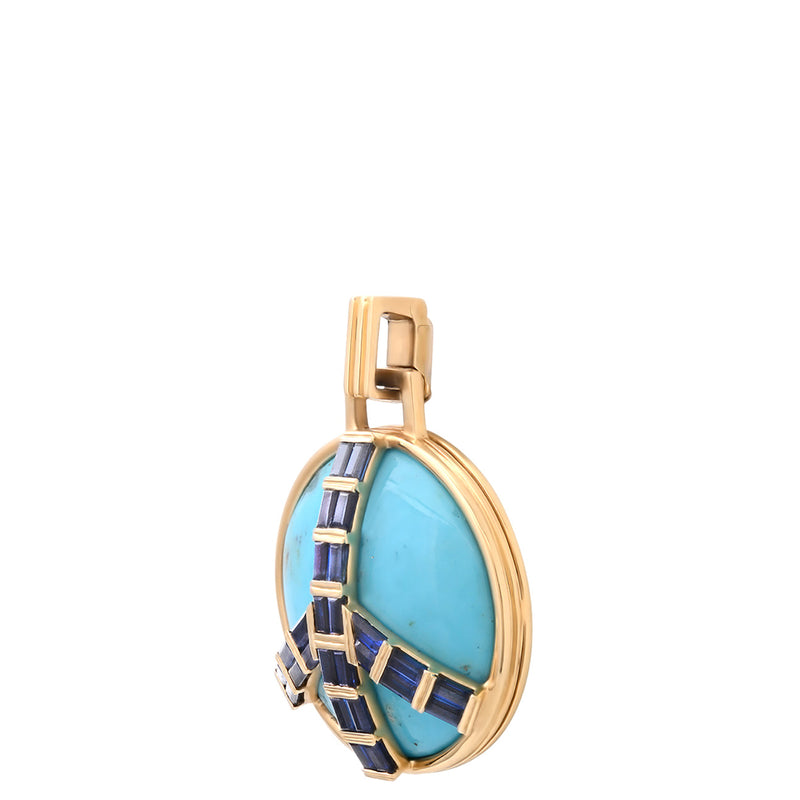 Midsize Peace Pendant in Turquoise and Blue Sapphire