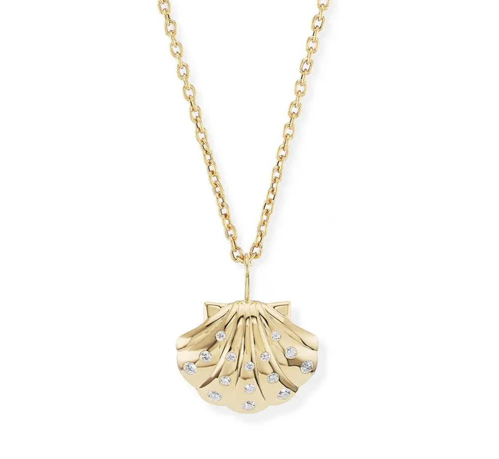 Gold Shell Pendant with Diamonds