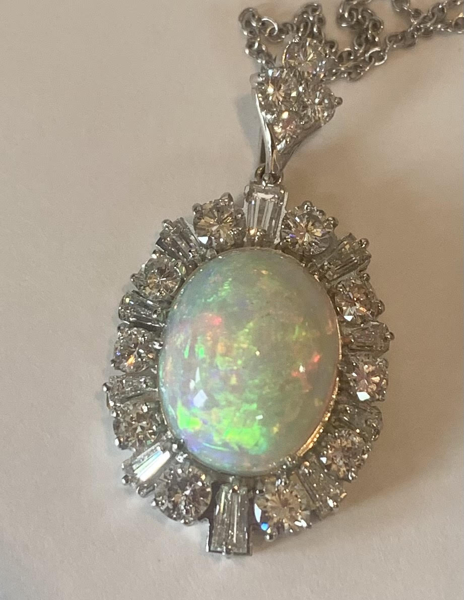 Vintage Australian Opal & Diamond Pendant