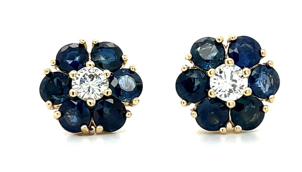 Vintage Diamond and Sapphire Flower Earrings