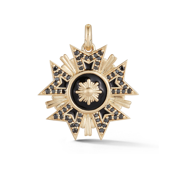 14K Gold Black Diamond & Black Enamel Military Emblem Charm