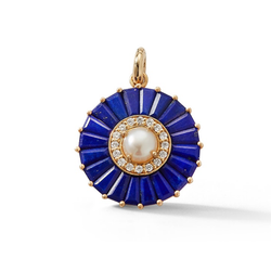 14K Gold Lapis and Pearl Circle Charm