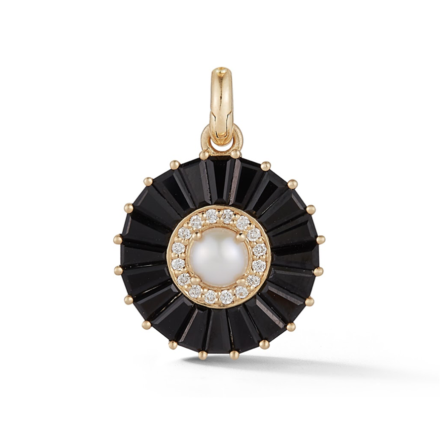 14K Gold Onyx and Pearl Circle Charm