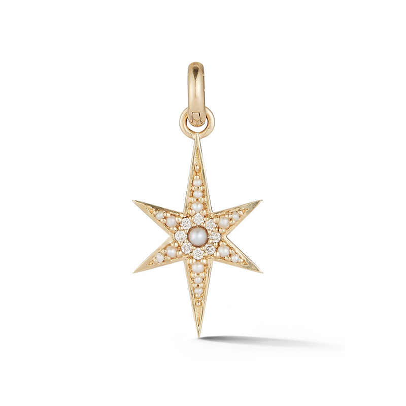 14K Gold Pearl and Diamond Star Charm