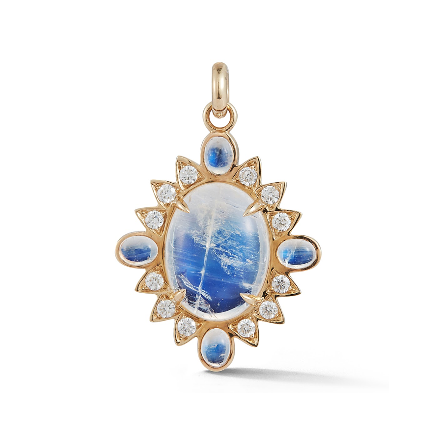 14K Gold Blue Moonstone and Diamond Charm