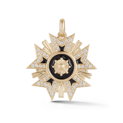 14K Gold White Diamond & Black Enamel Military Emblem Charm