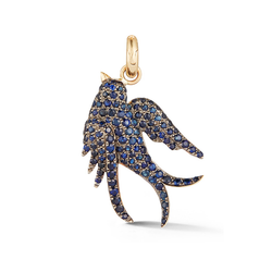 14K Gold and Blue Sapphire Sparrow Charm
