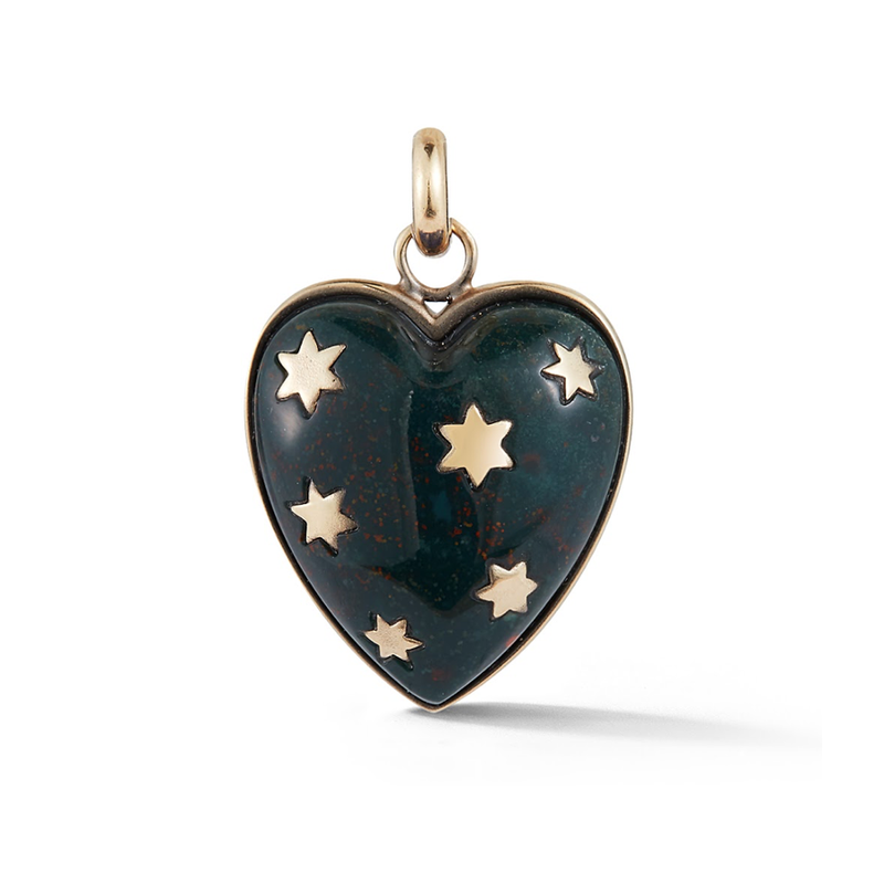 14K Gold and Green Bloodstone Heart Charm