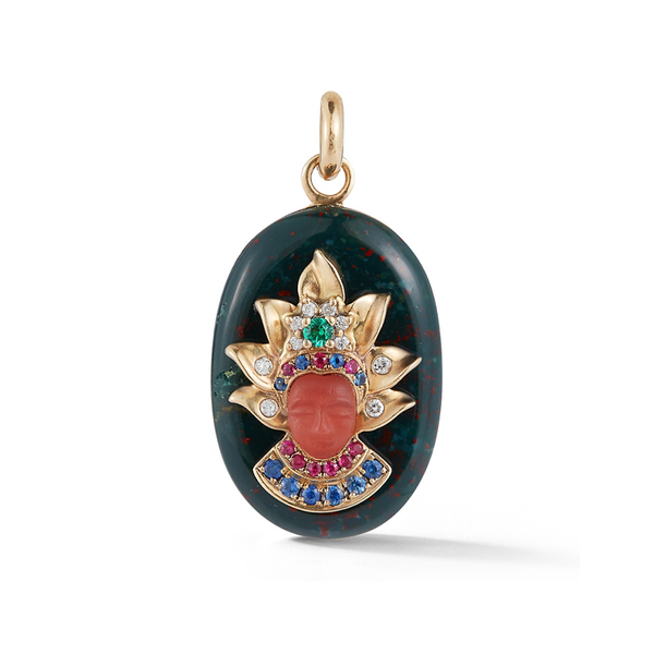 14K Gold and Green Bloodstone Queen Charm